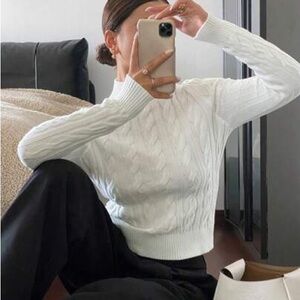 William B Cropped Cable Knit Turtleneck Sweater Womens S